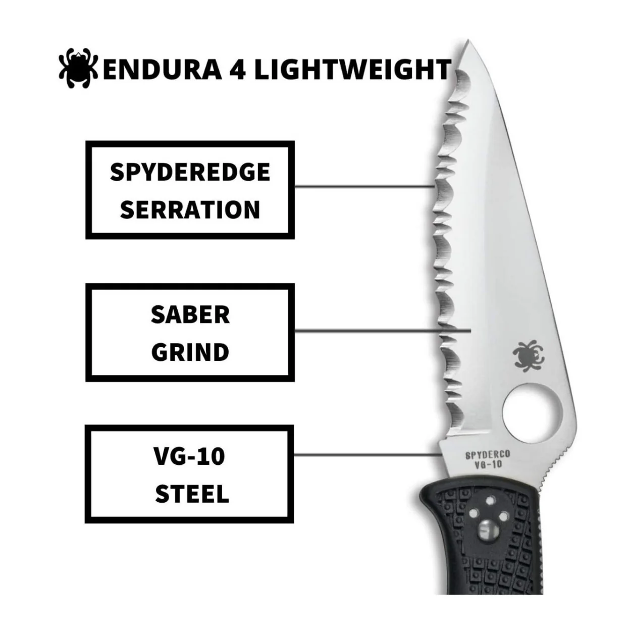 Spyderco Endura 4 3.80-Inch Steel Durable Blade Signature Serrated Knife (Black) - Image 2