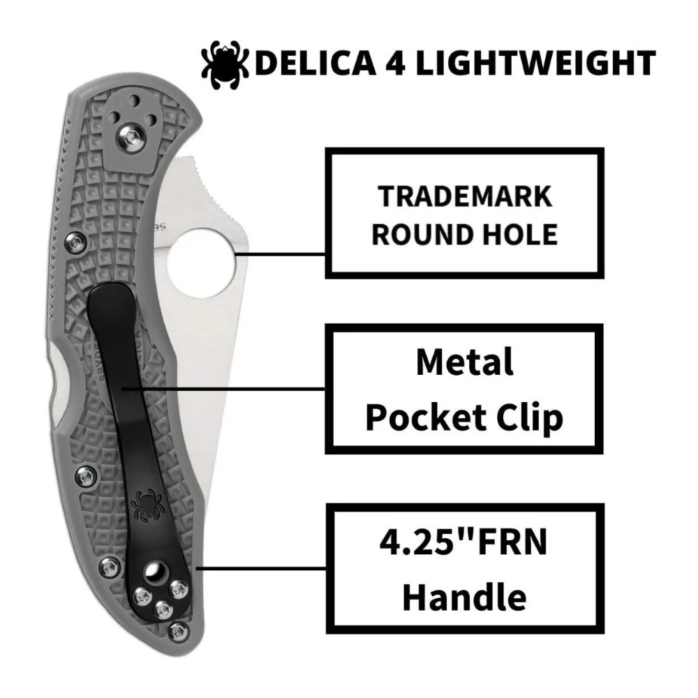 Spyderco Delica 4 Lightweight 7.15 Inch PlainEdge Signature Gray Folding Knife - Image 6