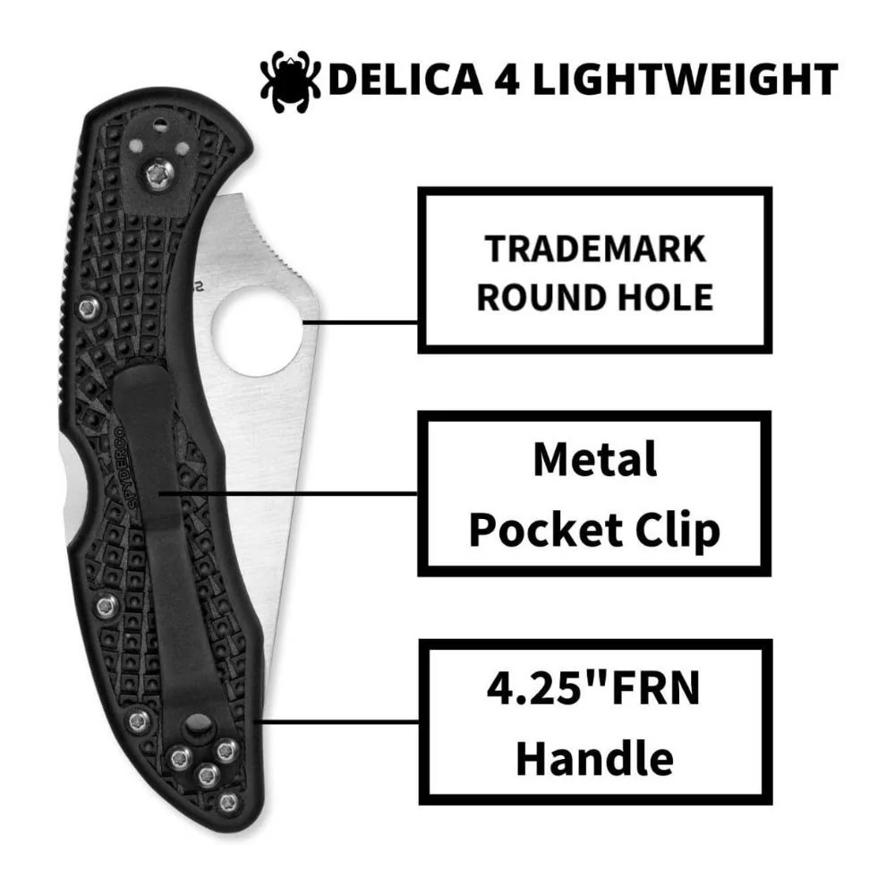 Spyderco Delica 4 Lightweight Serrated SpyderEdge Signature Folding Knife with FRN Handle (Black) - Image 5