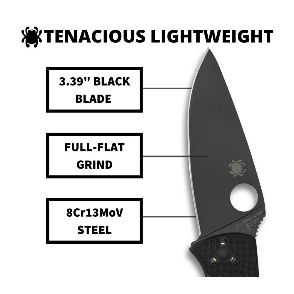 Spyderco Tenacious Lightweight Black Folding Knife with PlainEdge 8Cr13MoV Blade - Image 3