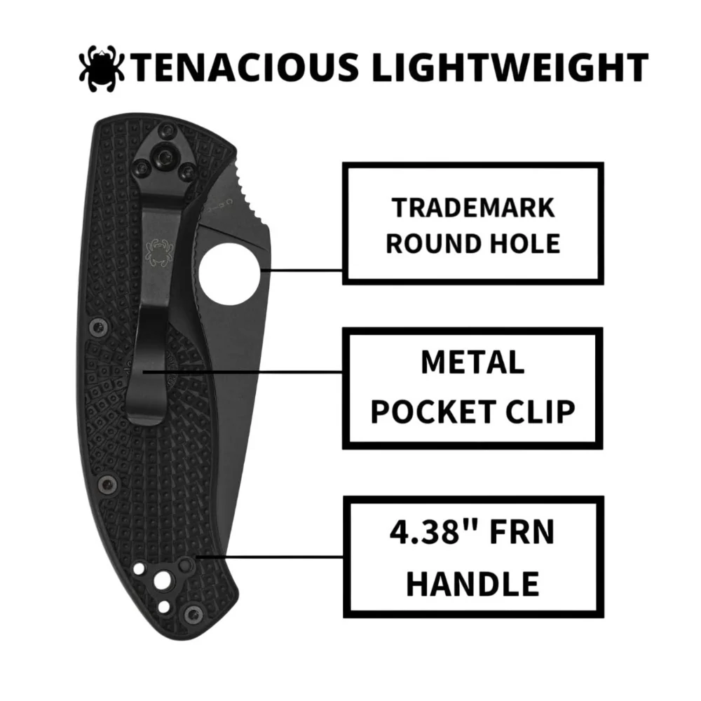 Spyderco Tenacious Lightweight Black Folding Knife with PlainEdge 8Cr13MoV Blade - Image 4