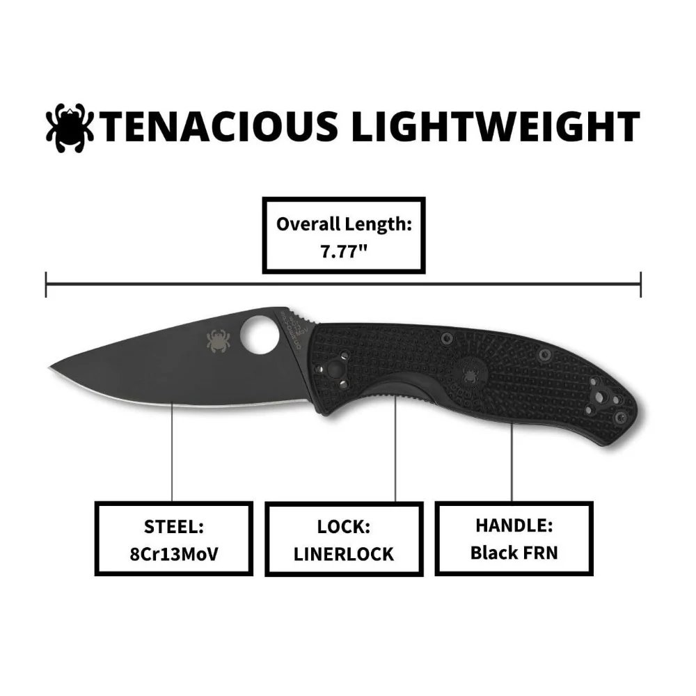 Spyderco Tenacious Lightweight Black Folding Knife with PlainEdge 8Cr13MoV Blade - Image 5
