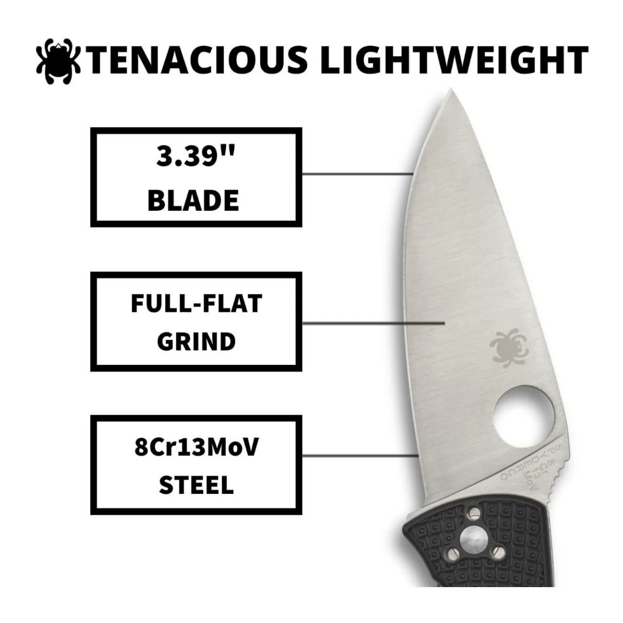 Spyderco Tenacious Folding Utility PlainEdge Black Pocket Knife with FRN Handle - Image 3