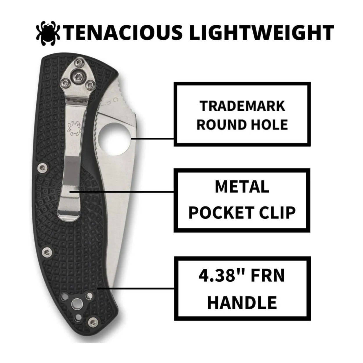Spyderco Tenacious Folding Utility PlainEdge Black Pocket Knife with FRN Handle - Image 4