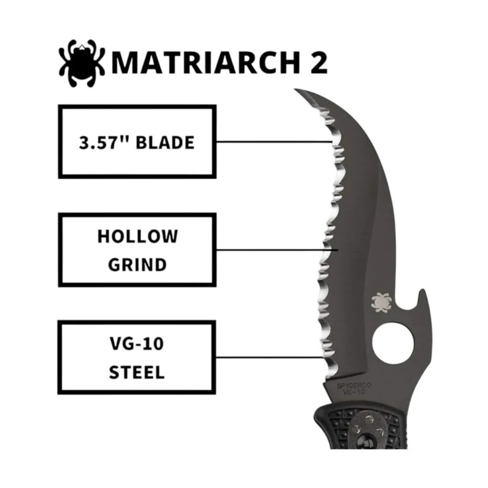 Spyderco Matriarch 2 Folding Knife with Emerson Opener and VG-10 Black Steel Blade (SpyderEdge) - Image 3