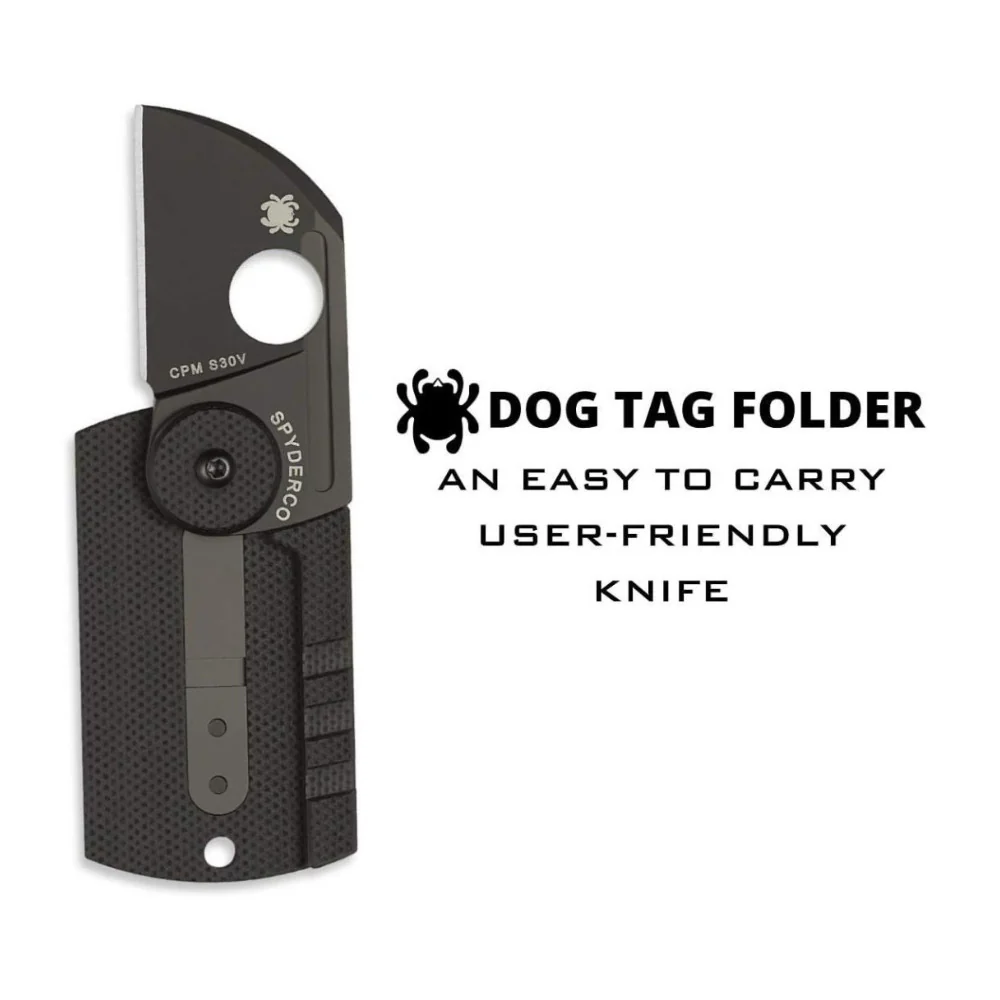 Spyderco Dog Tag Non Locking Black Folding Knife with CPM S30V Steel Blade - Image 3