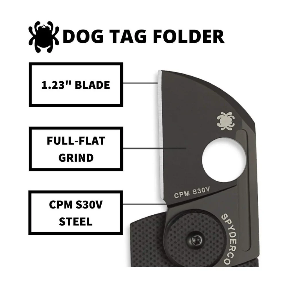 Spyderco Dog Tag Non Locking Black Folding Knife with CPM S30V Steel Blade - Image 4