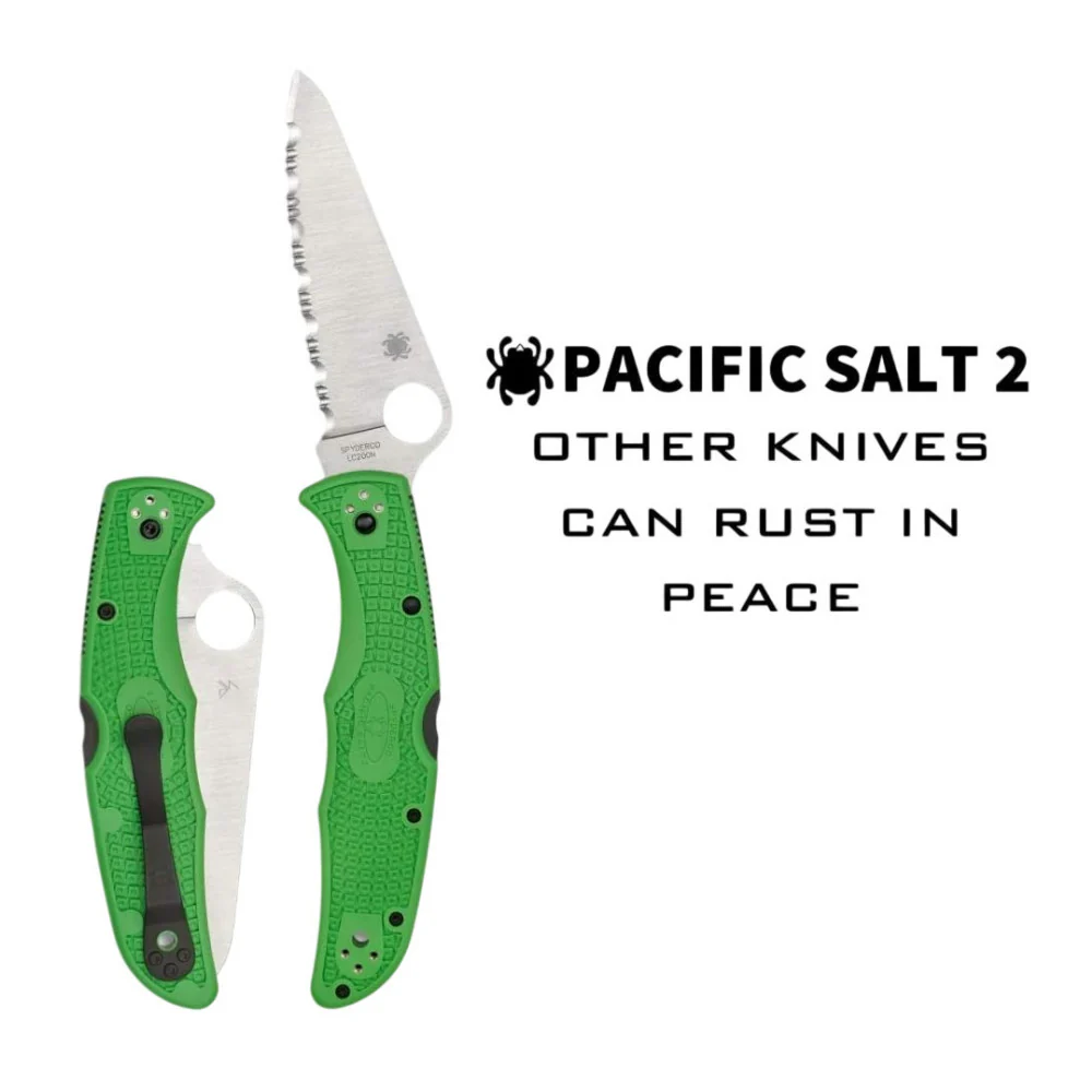 Spyderco Pacific Salt 2 SpyderEdge Folding Knife with H-1 Steel Blade and Nylon Handle (Green) - Image 3