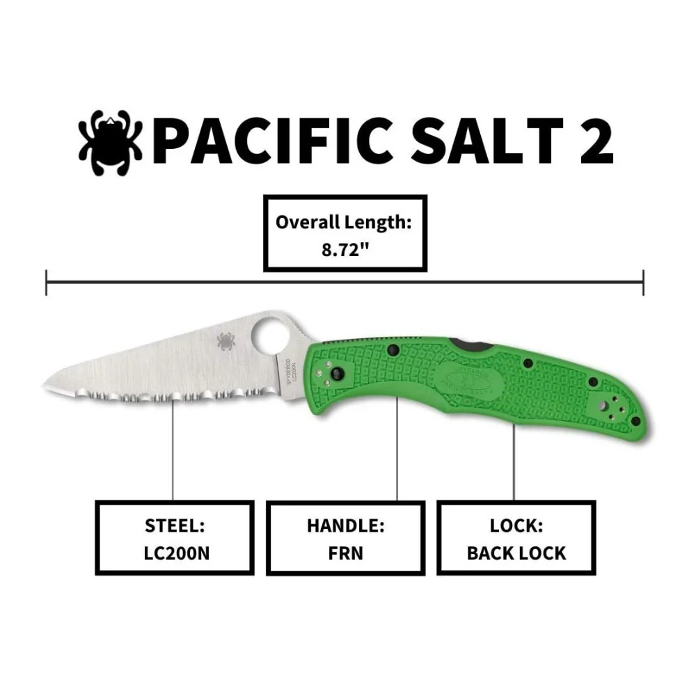 Spyderco Pacific Salt 2 SpyderEdge Folding Knife with H-1 Steel Blade and Nylon Handle (Green) - Image 5