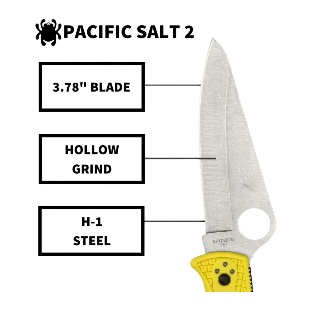 Spyderco Pacific Salt 2 Yellow Folding Knife with H1 PlainEdge Blade - Image 3