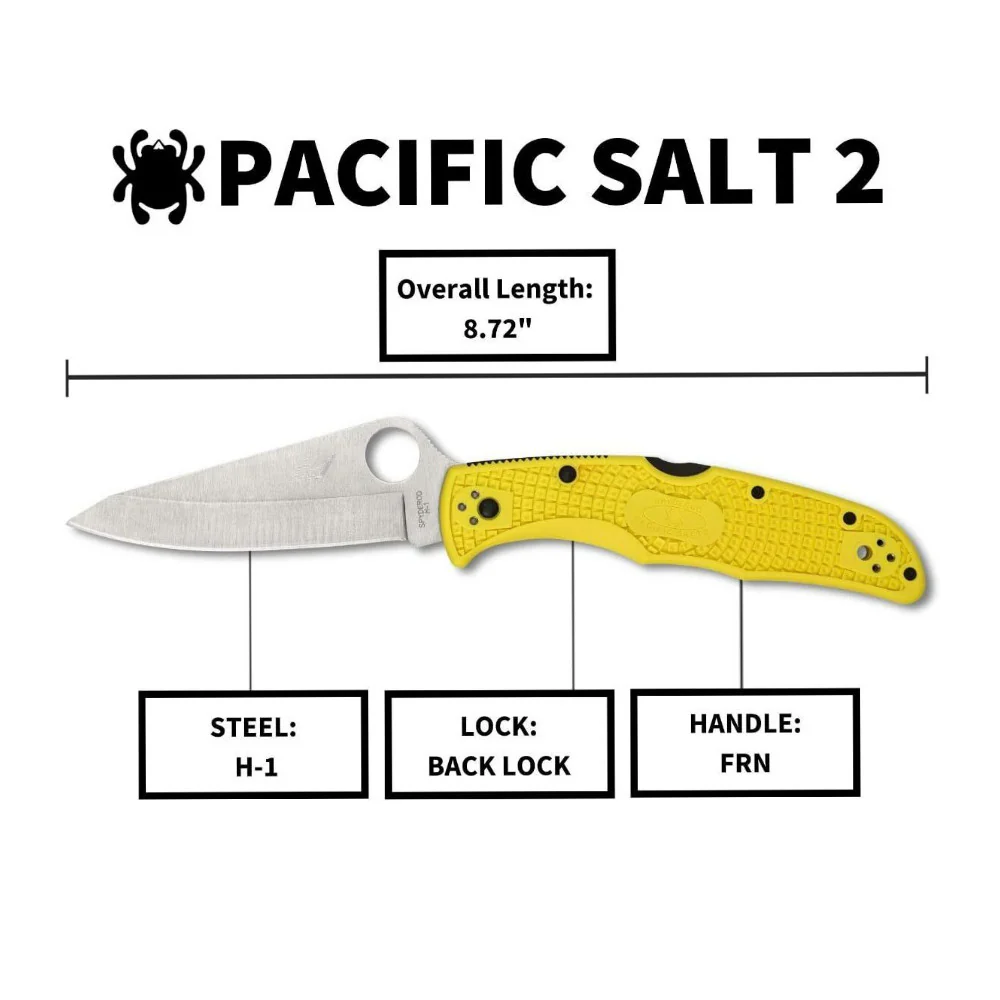 Spyderco Pacific Salt 2 Yellow Folding Knife with H1 PlainEdge Blade - Image 5