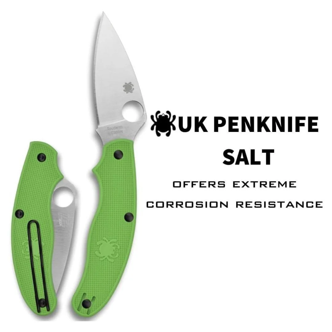 Spyderco 6.91-Inch UK Penknife Salt Pocket Knife with PlainEdge Blade (Green) - Image 3