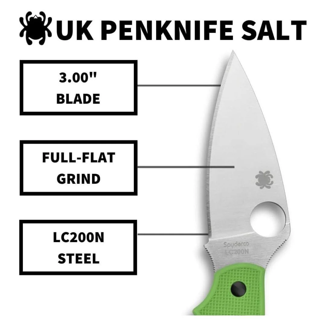 Spyderco 6.91-Inch UK Penknife Salt Pocket Knife with PlainEdge Blade (Green) - Image 4