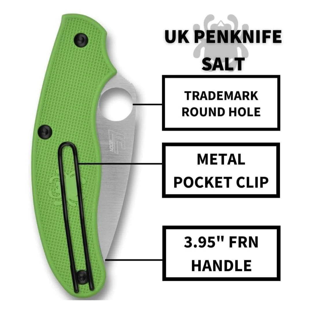 Spyderco 6.91-Inch UK Penknife Salt Pocket Knife with PlainEdge Blade (Green) - Image 5