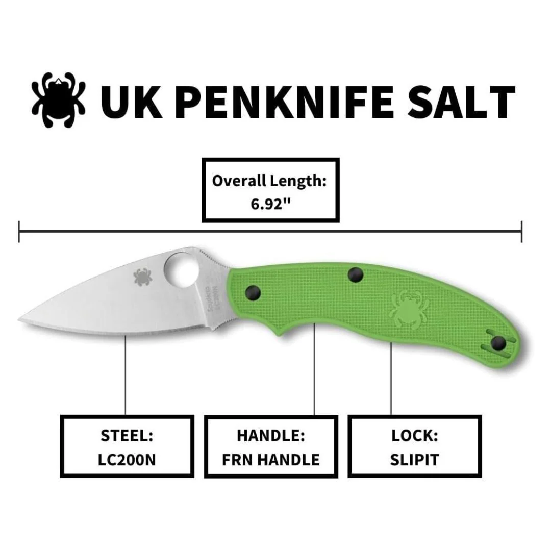 Spyderco 6.91-Inch UK Penknife Salt Pocket Knife with PlainEdge Blade (Green) - Image 6