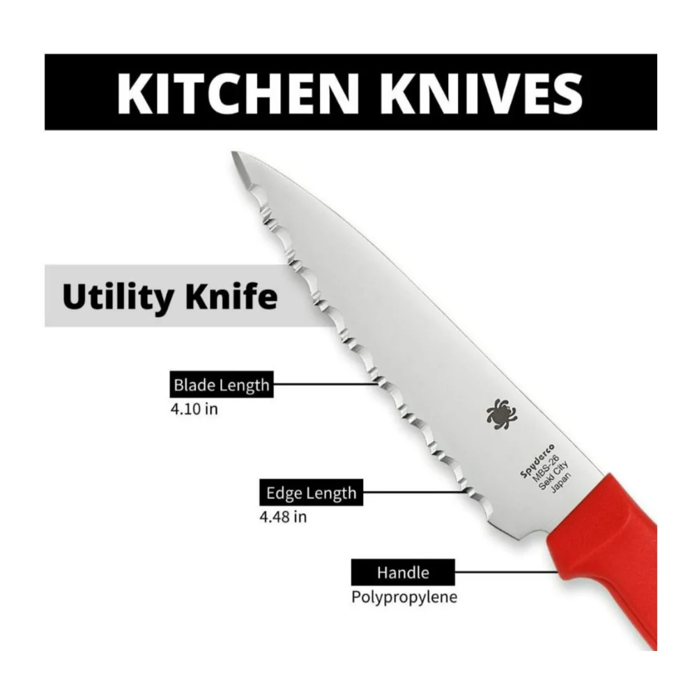 Spyderco K05 8.8 Inch SpyderEdge Kitchen Utility Red Knife with MBS 26 Blade - Image 2