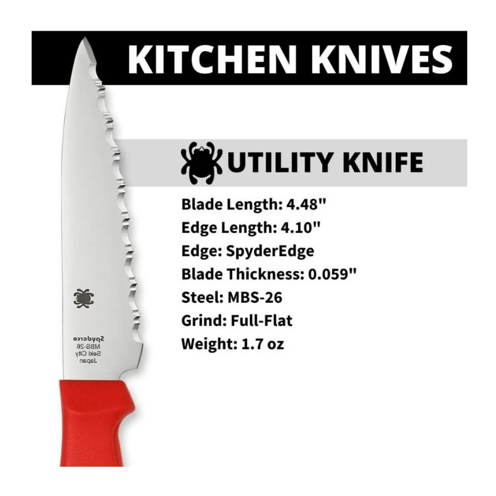 Spyderco K05 8.8 Inch SpyderEdge Kitchen Utility Red Knife with MBS 26 Blade - Image 4