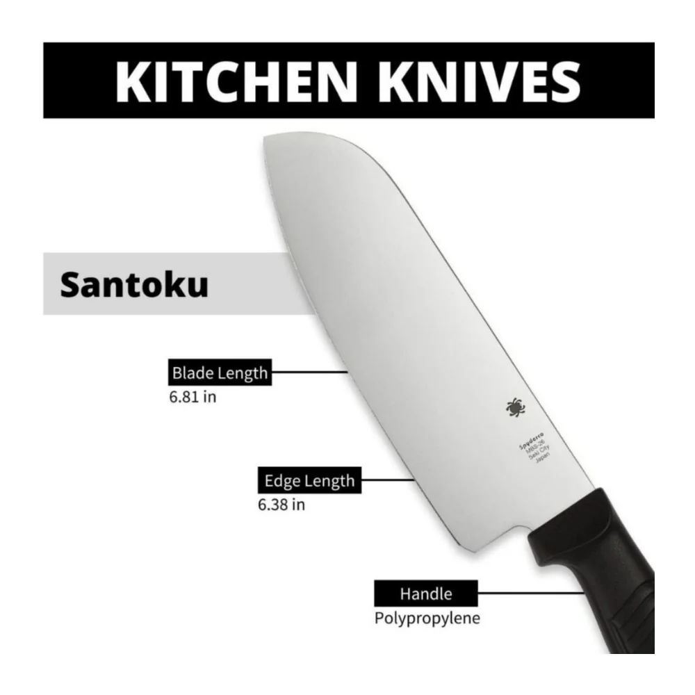 Spyderco K08 Santoku 12.6 Inch PlainEdge Black Kitchen Knife with MBS 26 Blade - Image 3