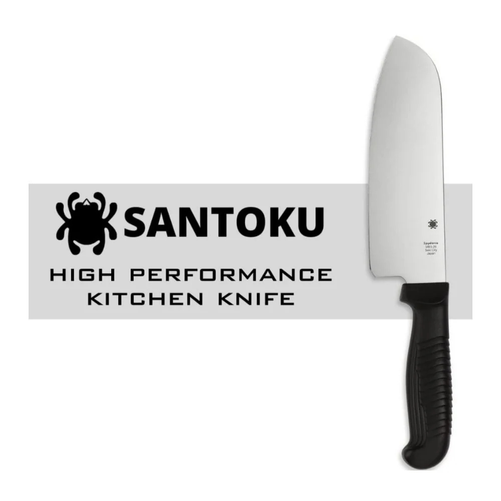 Spyderco K08 Santoku 12.6 Inch PlainEdge Black Kitchen Knife with MBS 26 Blade - Image 4
