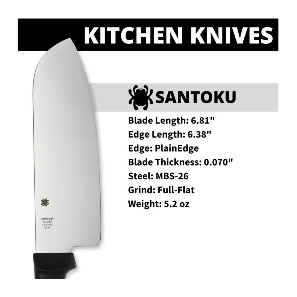 Spyderco K08 Santoku 12.6 Inch PlainEdge Black Kitchen Knife with MBS 26 Blade - Image 5