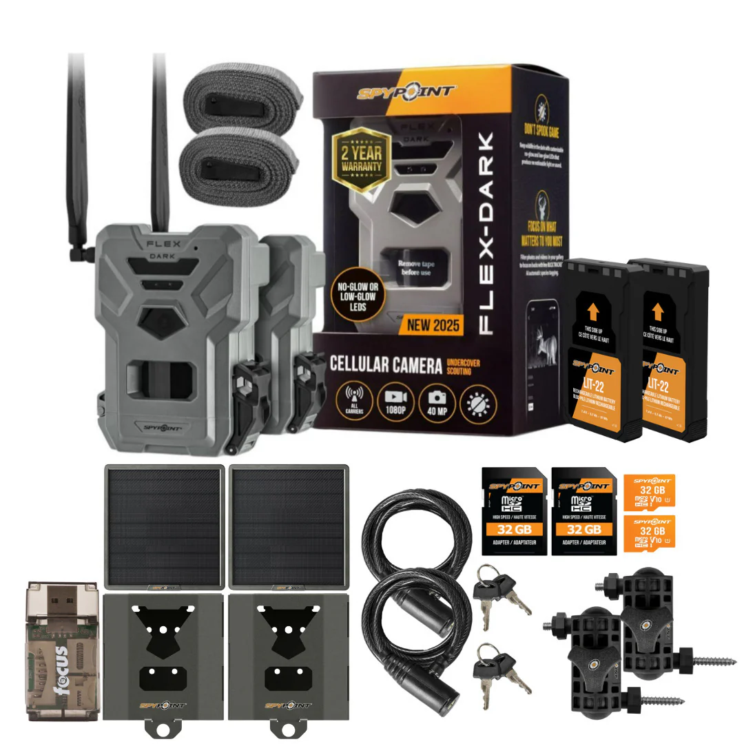 Spypoint FLEX-DARK GPS-Enabled Cellular Trail Camera with 2x Solar Panel and 2x Battery Pack Bundle
