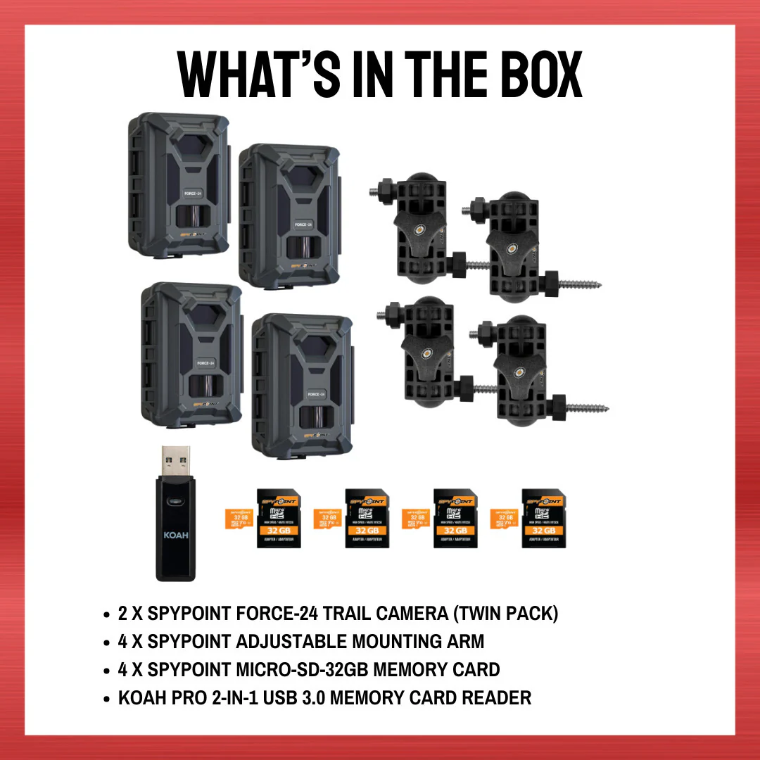 Spypoint Force-24MP Non-Cellular Trail Camera (4 Pack) Bundle with Accessories - Image 9