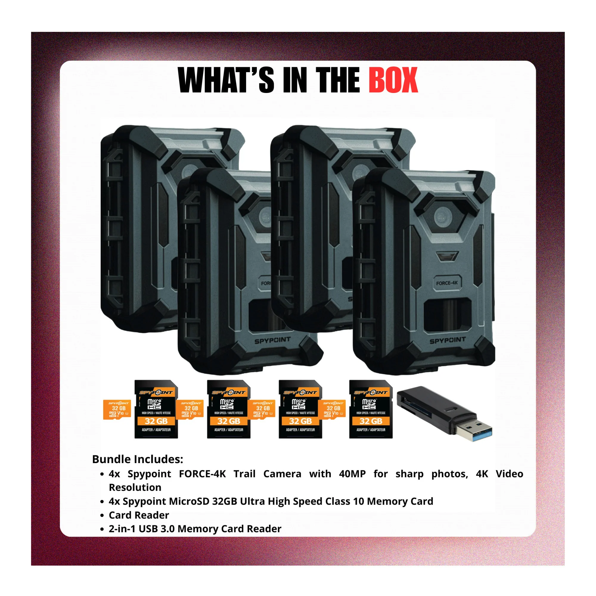 Spypoint Force 40MP 4K Trail Camera (4 Pack) Bundle with Accessories - Image 7