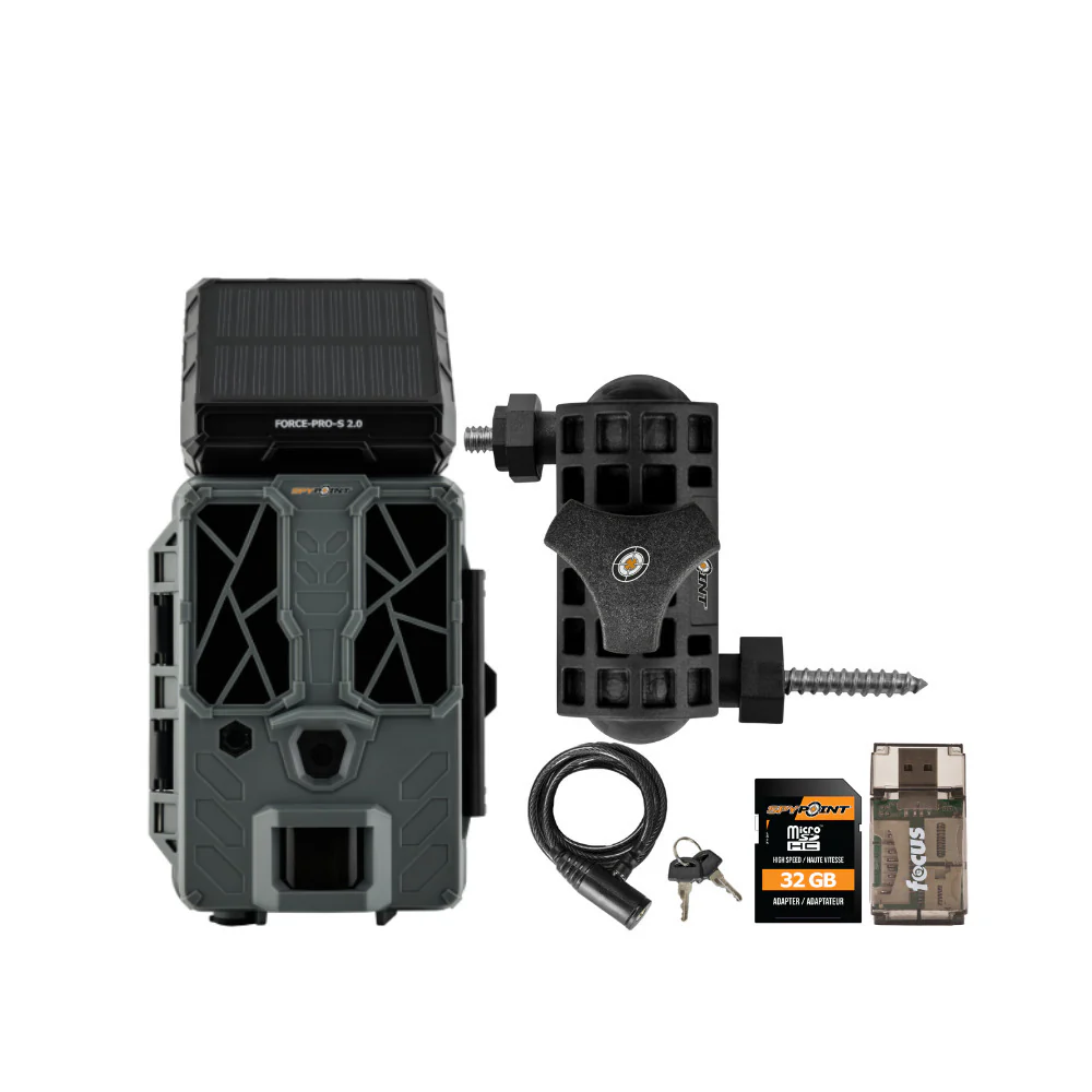 Spypoint FORCE-PRO-S 2.0 Trail Camera with Adjustable Mounting Arm and Cable Lock Bundle