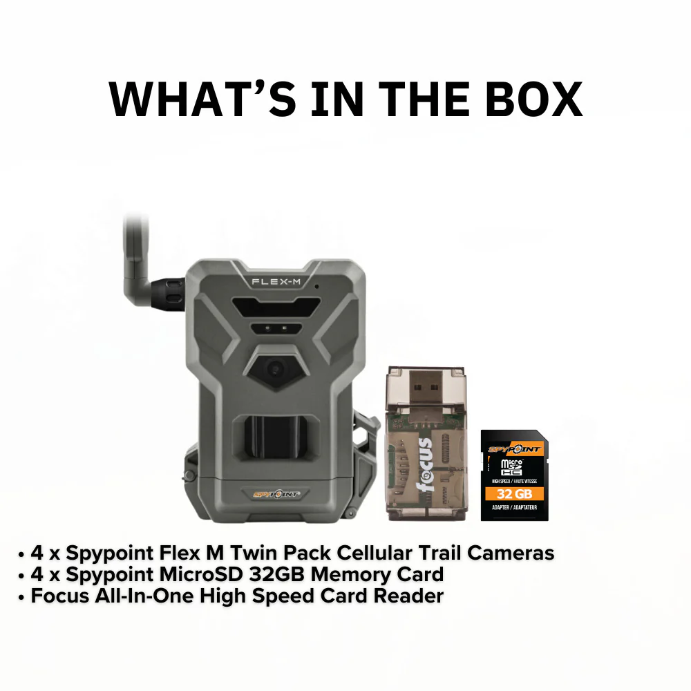 Spypoint Flex M Twin Pack 28MP Cellular Trail Cameras (2-Pack) with 4 x 32GB Memory Card Bundle - Image 6