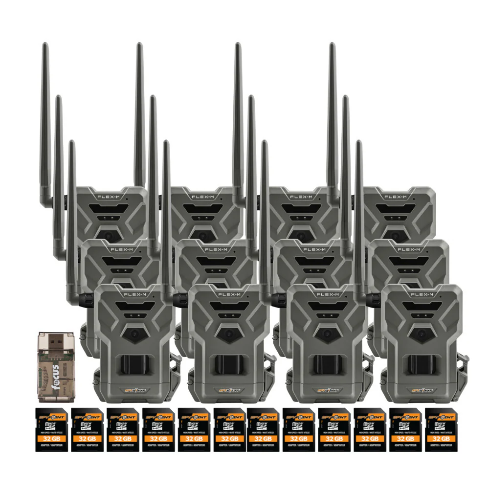 Spypoint Flex M Twin Pack 28MP Cellular Trail Cameras (6-Pack) with 12 x 32GB Memory Card Bundle