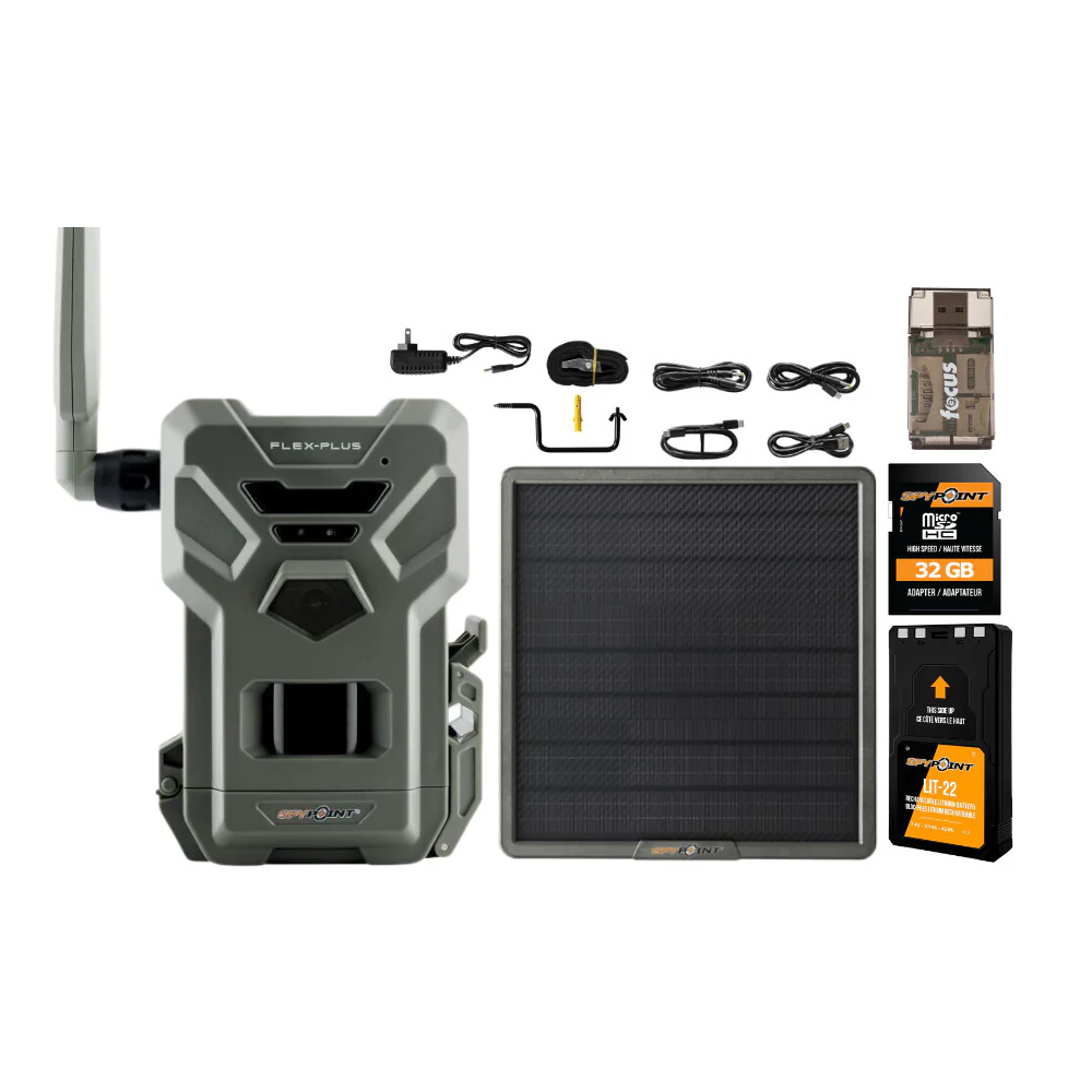 Spypoint FLEX-PLUS 36 MP Cellular Trail Camera with Lithium Battery Solar Panel Bundle