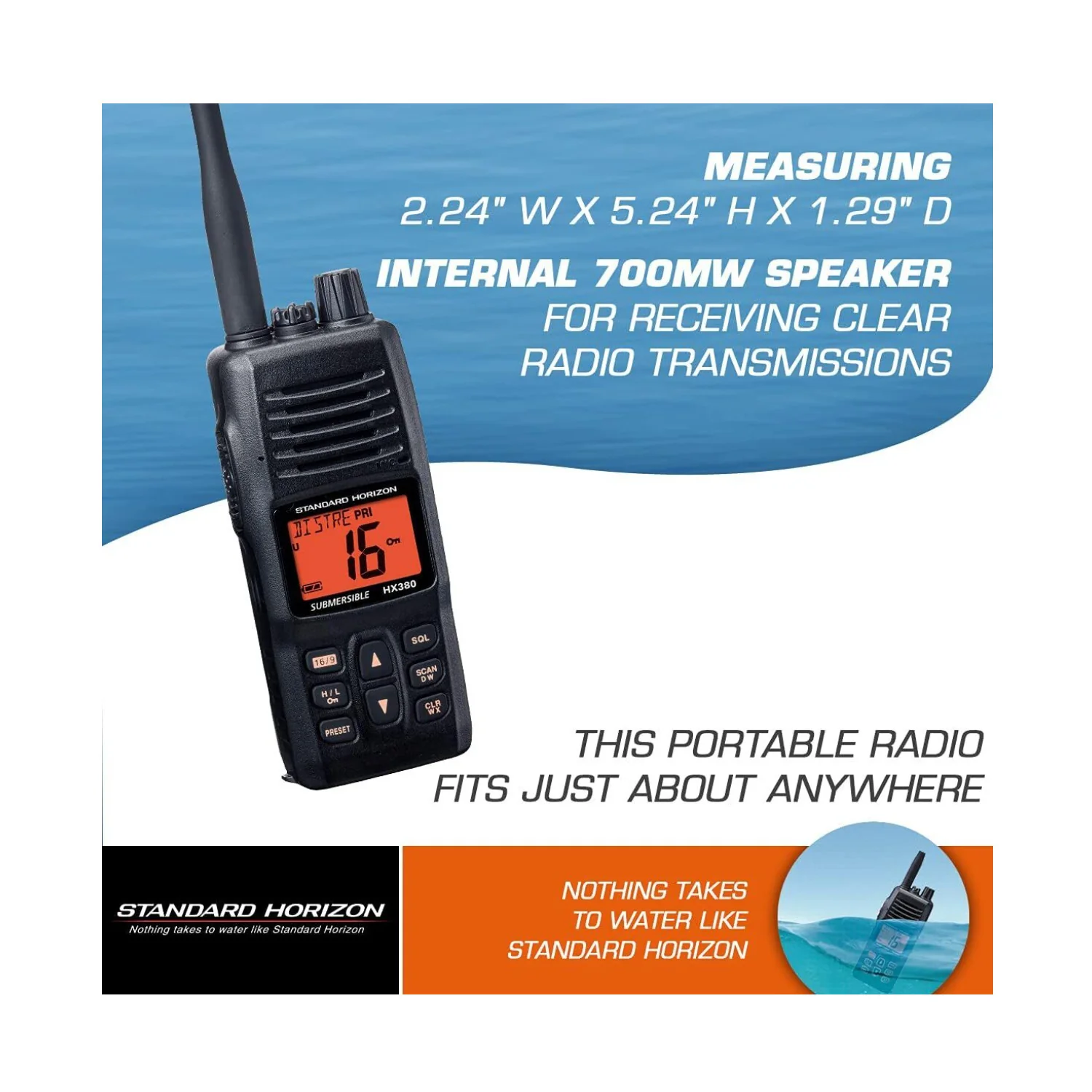Standard Horizon HX380 1.5-Inch 5W Standard Handheld VHF Radio with LMR Channels - Image 5