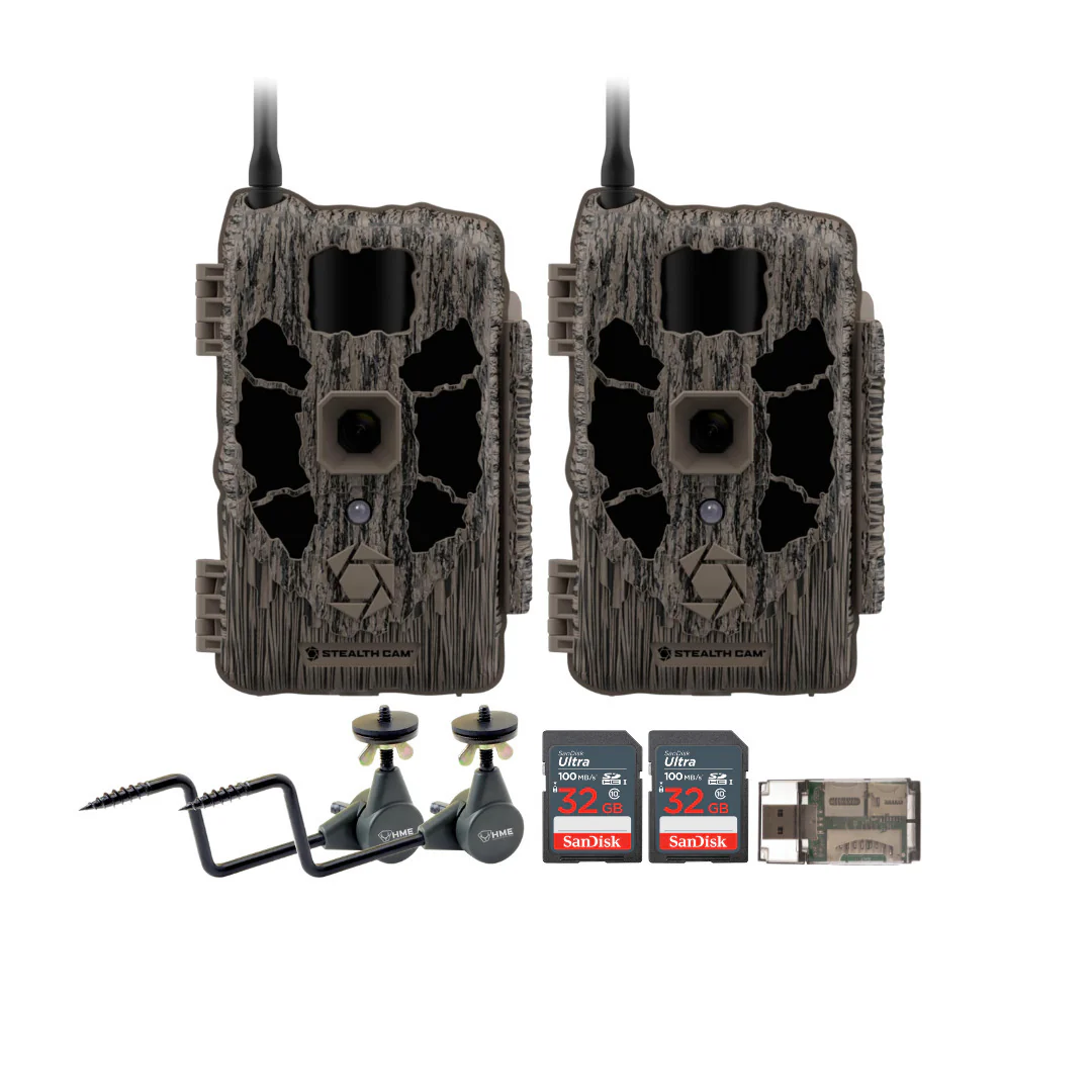 Stealth Cam 40MP Deceptor Max Cellular Trail Camera (2-Pack) with 2 x Trail Camera Holder Bundle