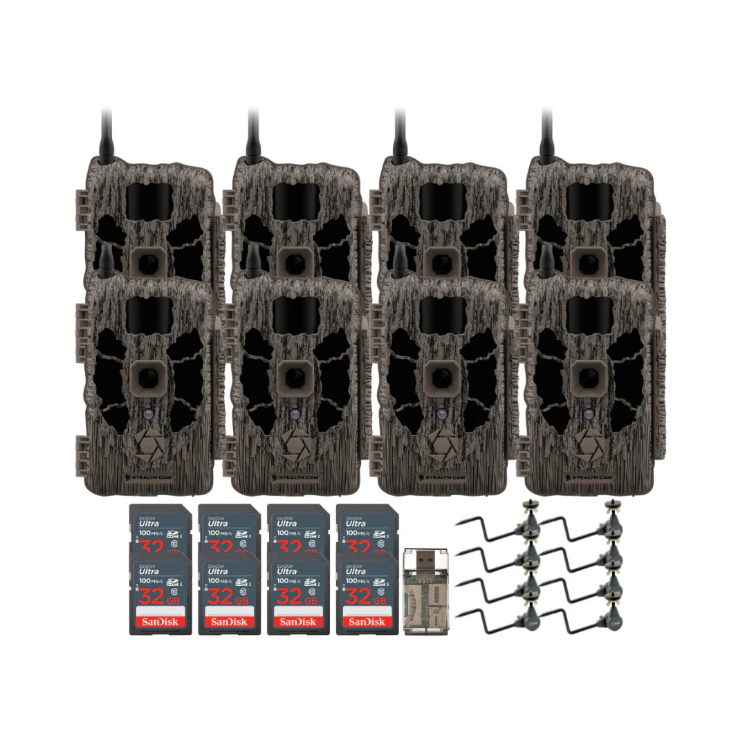 Stealth Cam 40MP Deceptor Max Cellular Trail Camera (2-Pack) x 4 with 8 x Camera Holder Bundle