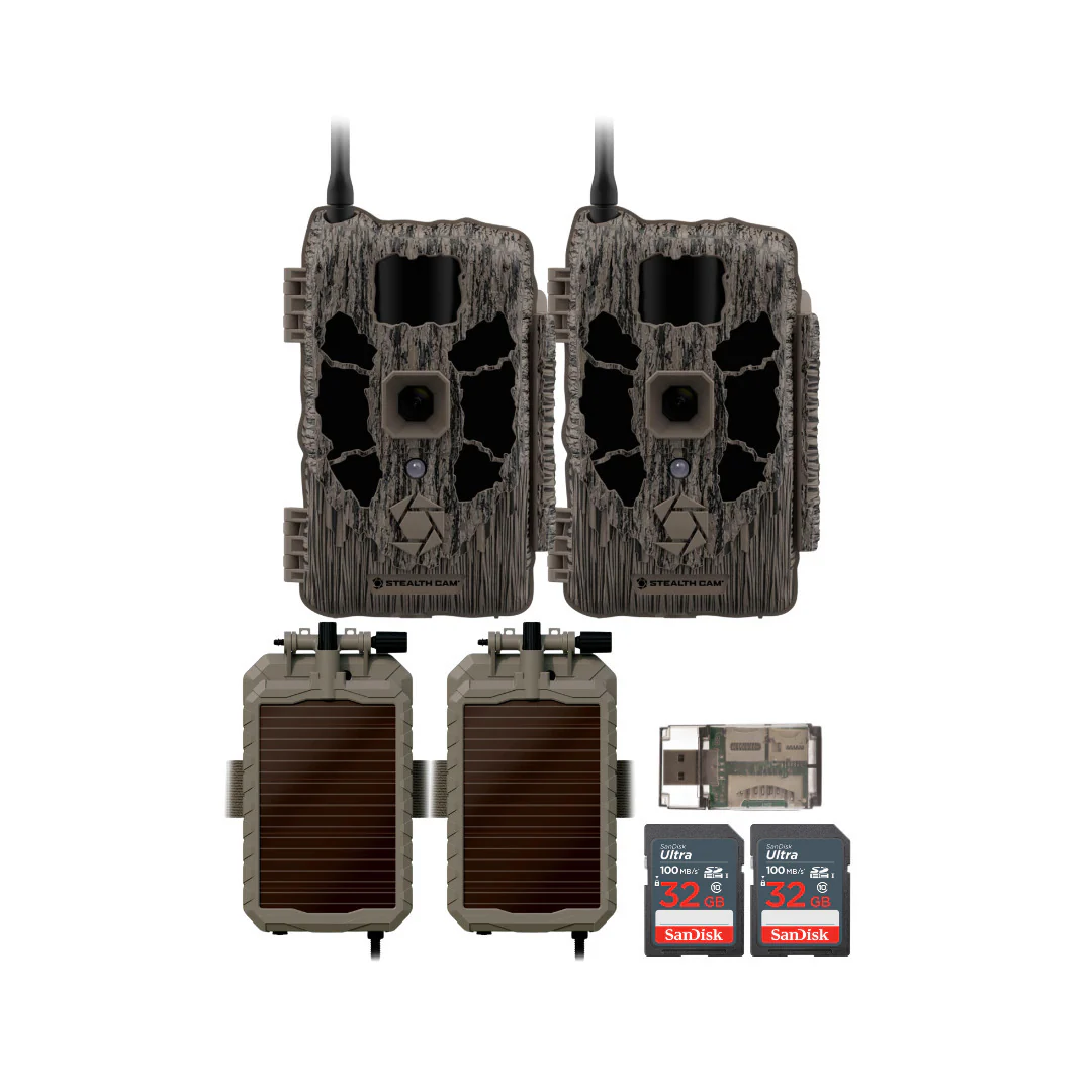 Stealth Cam 40MP Deceptor Max Cellular Trail Camera (2-Pack) with Solar Power Panel (2-Pack) Bundle