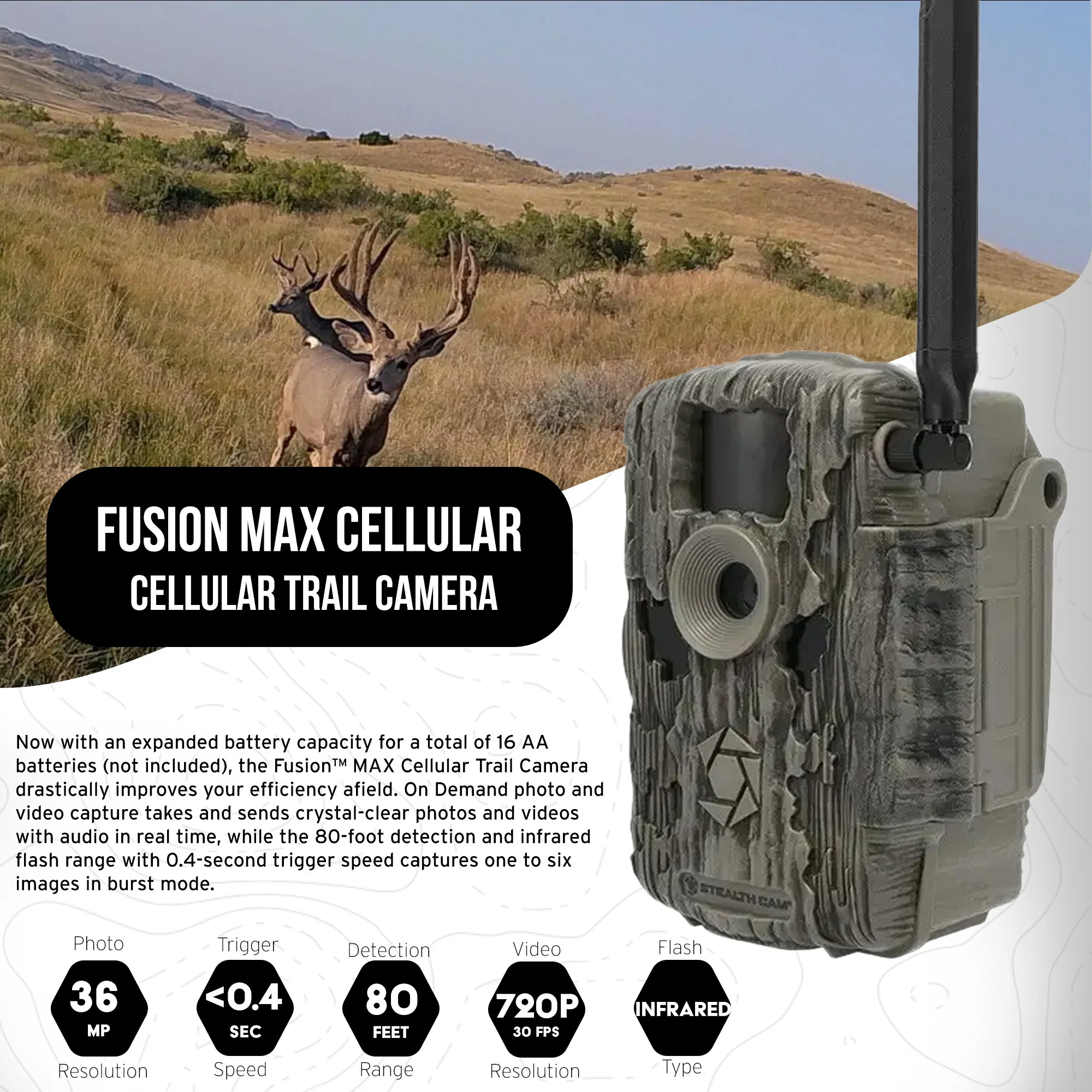Stealth Cam 36MP Fusion Max Cellular Trail Camera with 80-Feet Detection Range (2-Pack) x 2 Bundle - Image 2