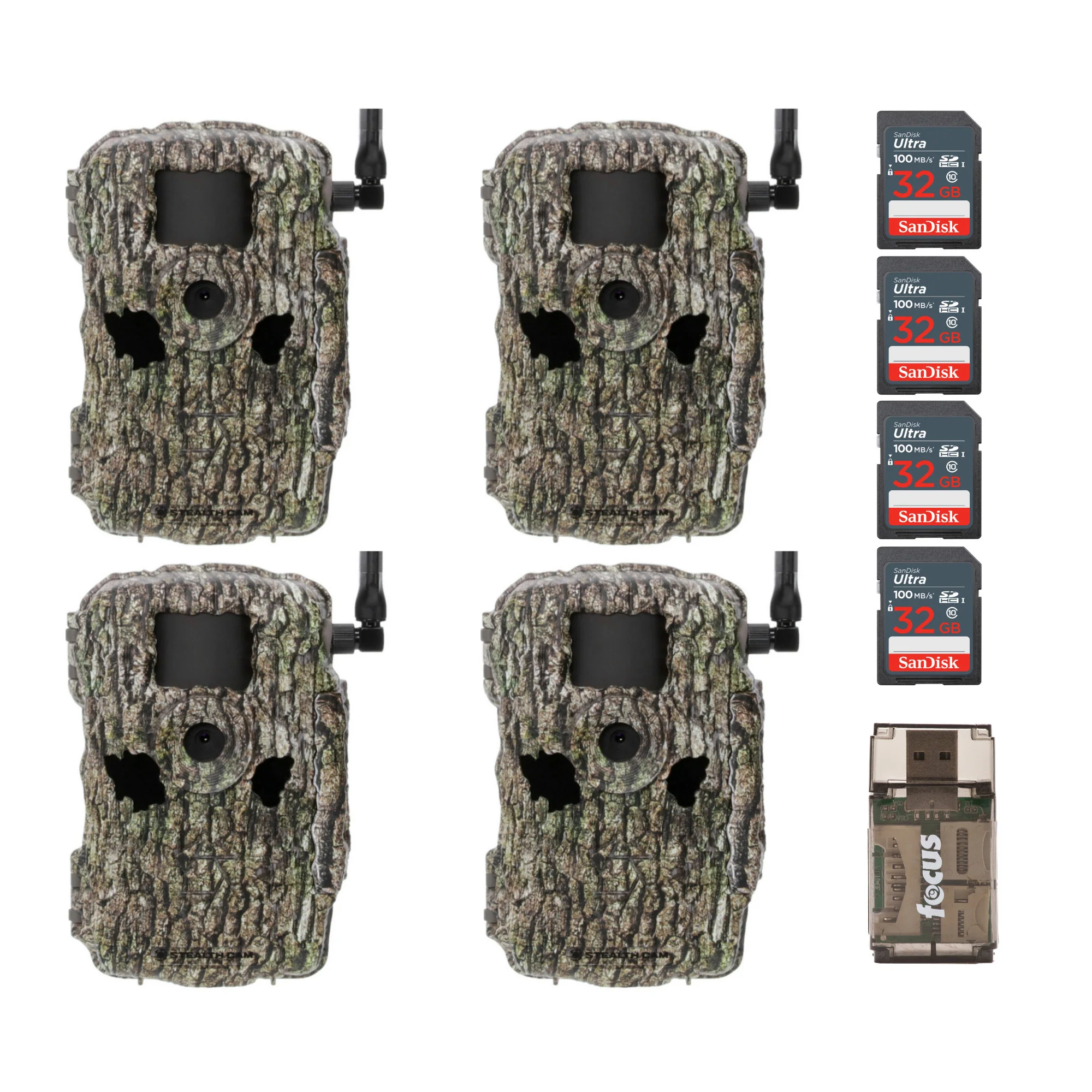 Stealth Cam Fusion X-Pro 36MP Camera (AT&T and Verizon) Camo with SD and Card Reader (4-Pack)