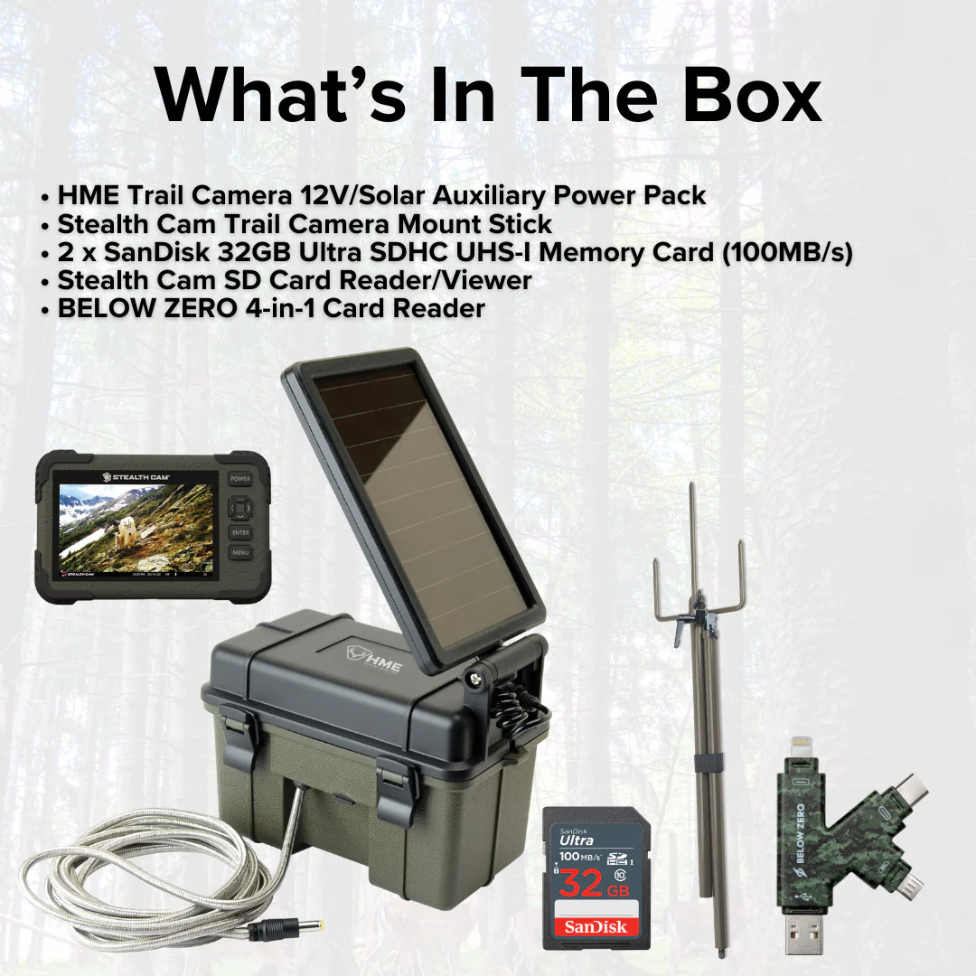 HME Trail Camera 12V with Solar Auxiliary Power Pack with SD Card Reader and Viewer Bundle - Image 7