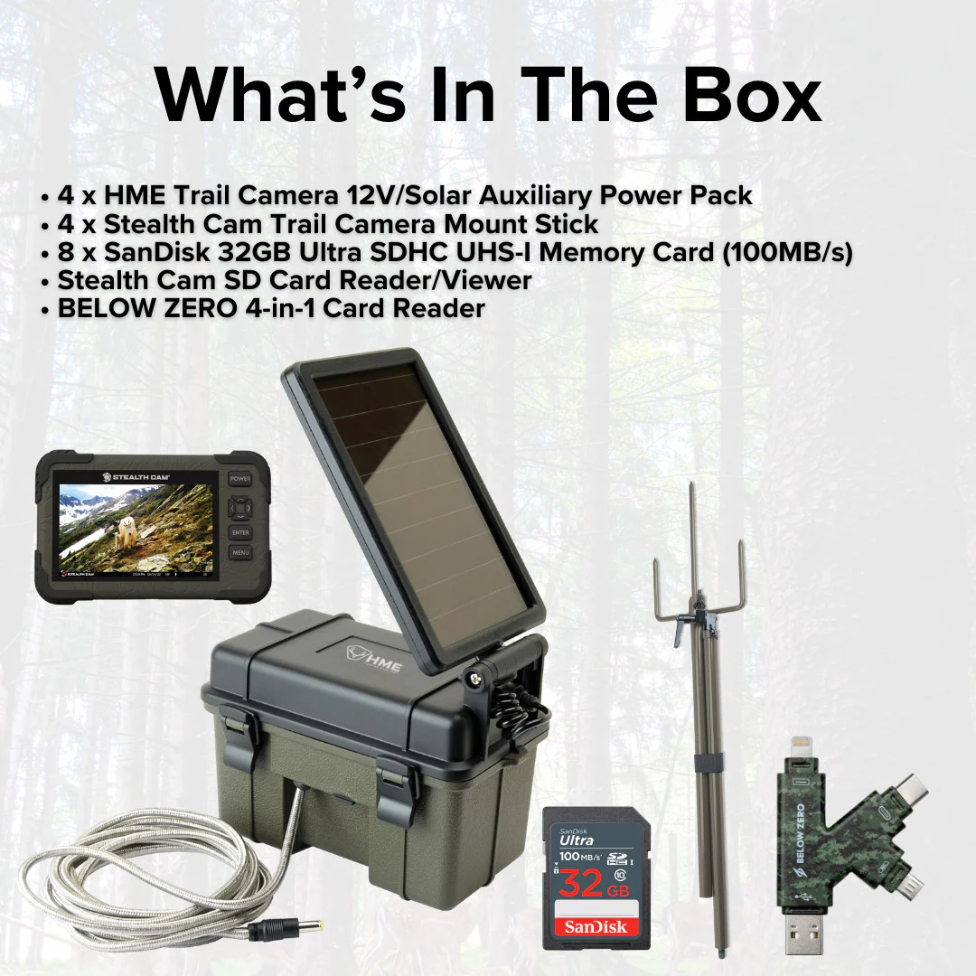 HME Trail Camera 12V with Solar Auxiliary Power Pack with SD Card Reader and Viewer (4-Pack) Bundle - Image 7