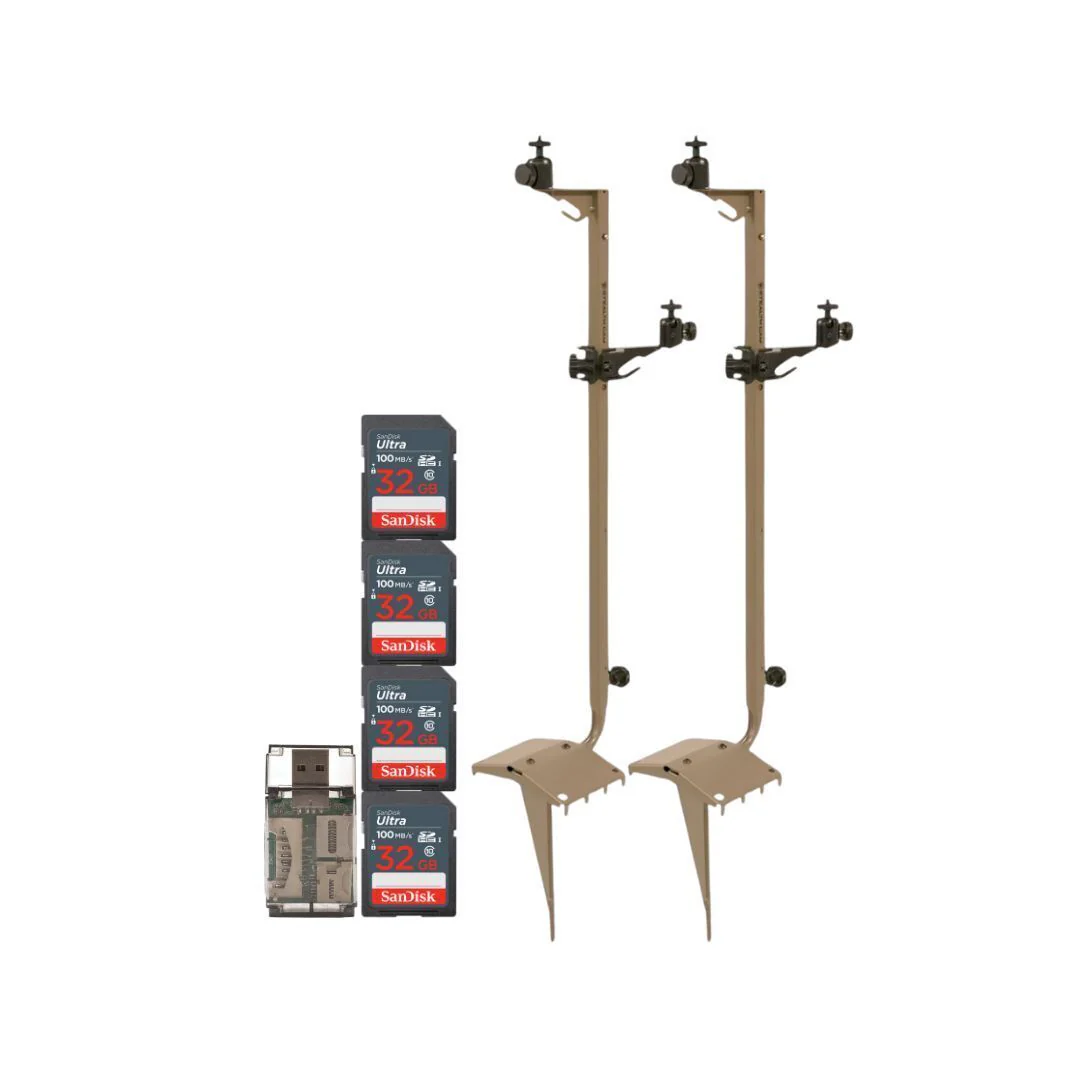 Stealth Cam Adjustable Multi-Pivot Mounting Post (2-Pack) with 32GB Memory Card (4-Pack) Bundle