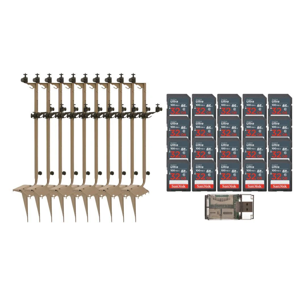 Stealth Cam Adjustable Multi-Pivot Mounting Post (10-Pack) with 32GB Memory Card (20-Pack) Bundle