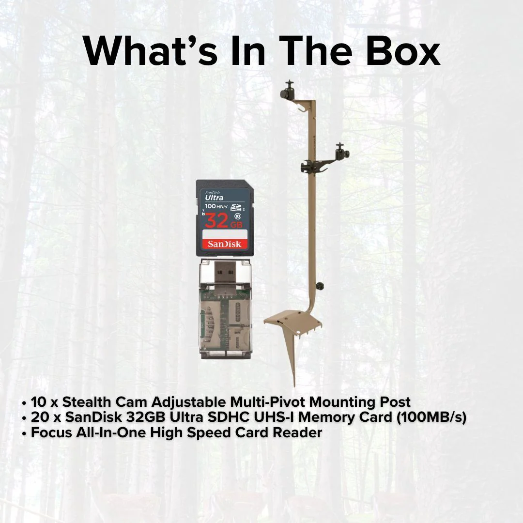 Stealth Cam Adjustable Multi-Pivot Mounting Post (10-Pack) with 32GB Memory Card (20-Pack) Bundle - Image 7