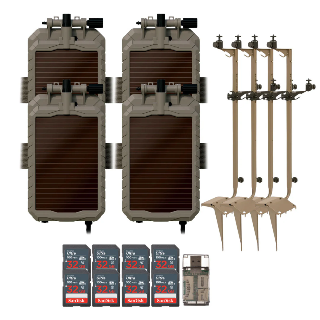 Stealth Cam Adjustable Multi-Pivot Mounting Post (4-Pack) with Solar Power Panel (4-Pack) Bundle