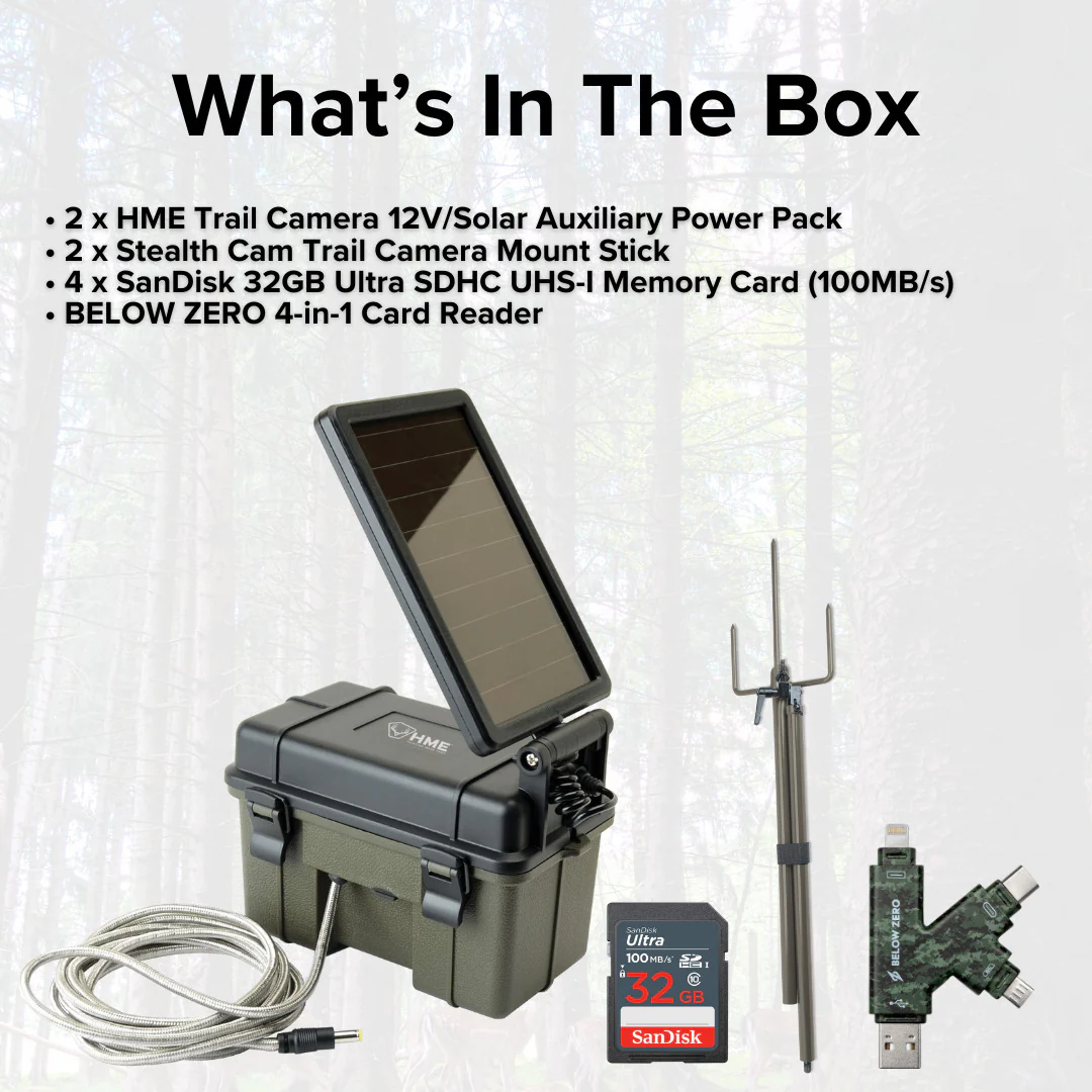 HME Trail Camera 12V with Solar Auxiliary Power (2-Pack) with Camera Mount Stick (2-Pack) Bundle - Image 7