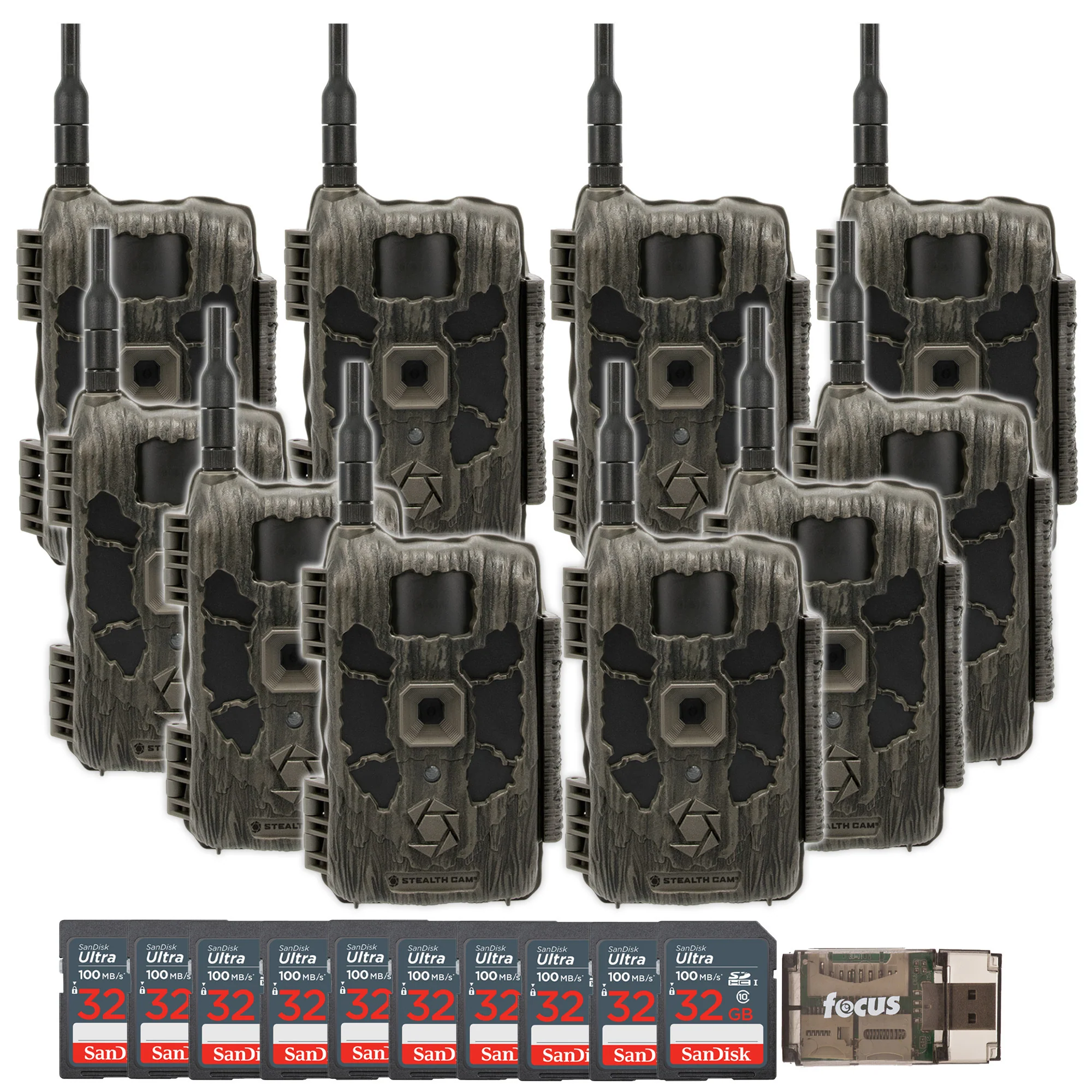 Stealth Cam 40MP Deceptor Max Cellular Trail Camera 10-Pack with Ten 32GB Cards and Card Reader