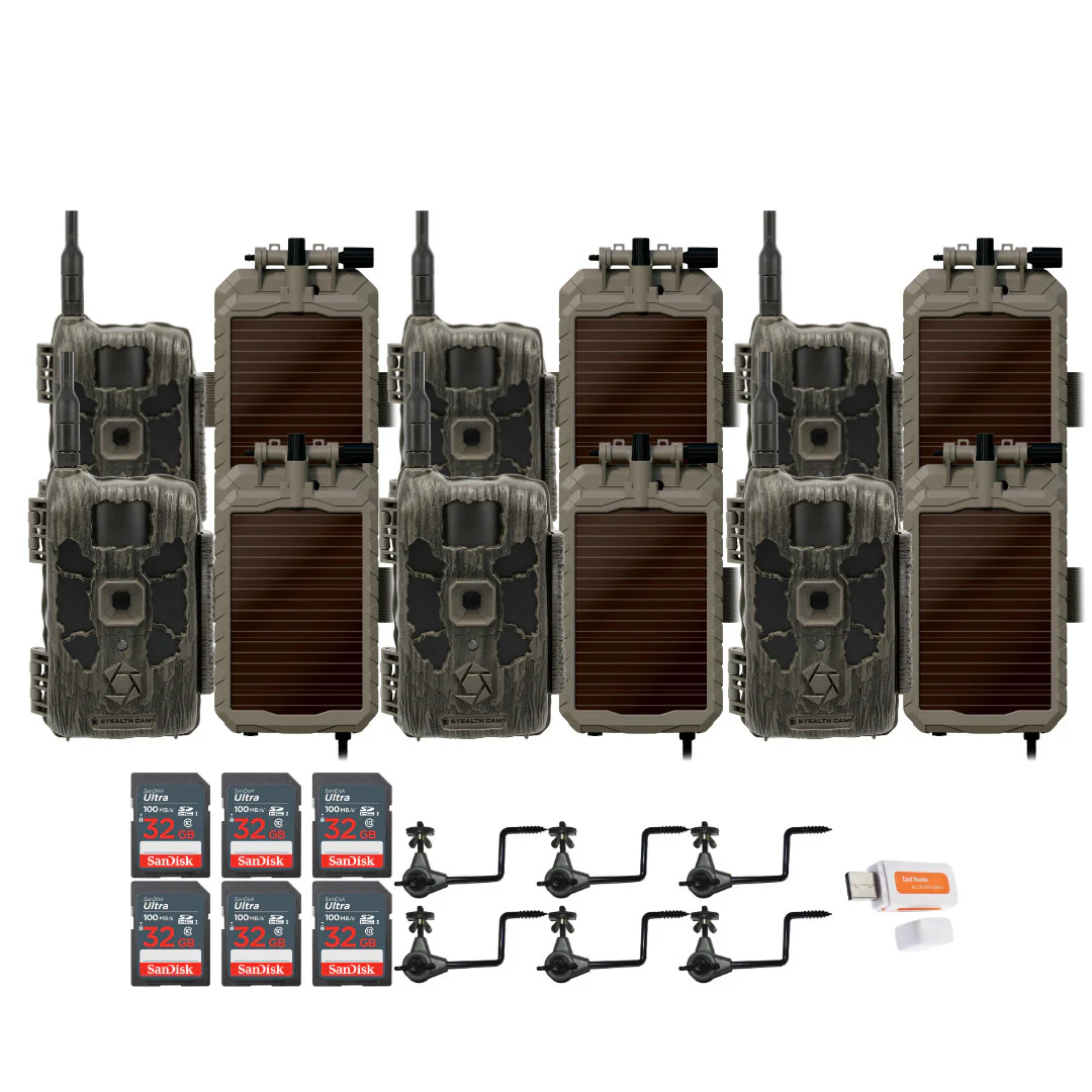 Stealth Cam 40MP Deceptor Max Cellular Trail Camera (6-Pack) with 6x Solar Power Panel Bundle