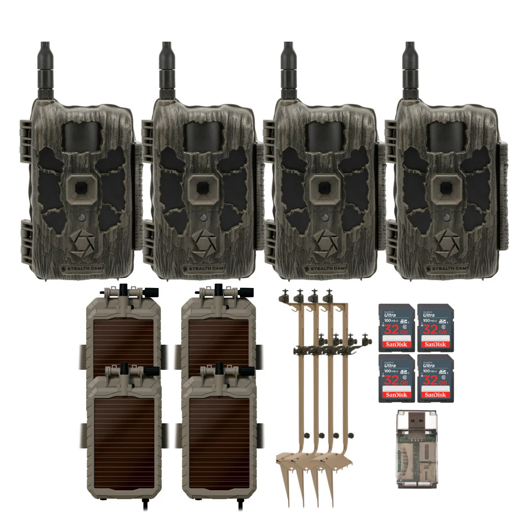 Stealth Cam 40MP Deceptor Max Cellular Trail Camera (4-Pack) with Solar Power Panel Bundle