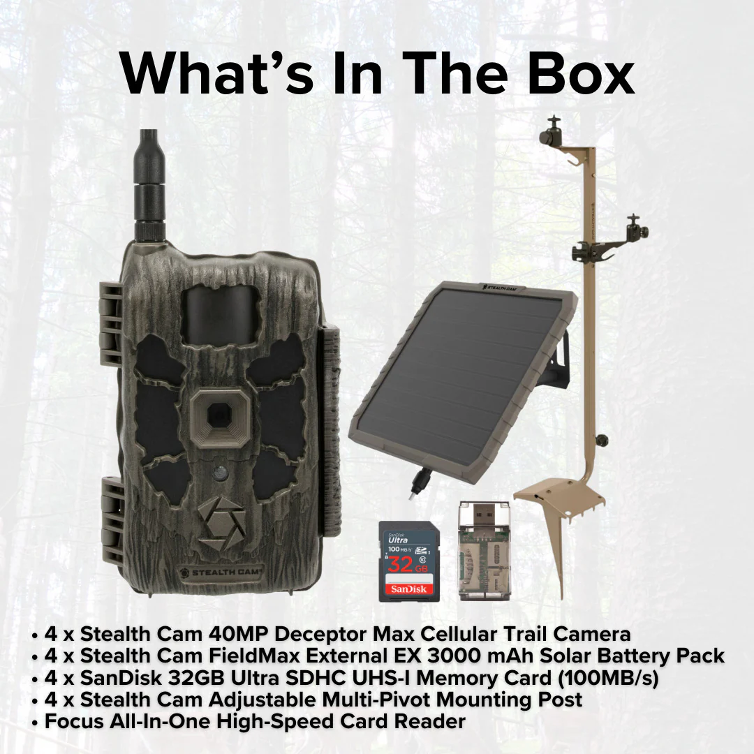 Stealth Cam 40MP Deceptor Max Cellular Trail Camera (4-Pack) with Solar Battery Pack Bundle - Image 6