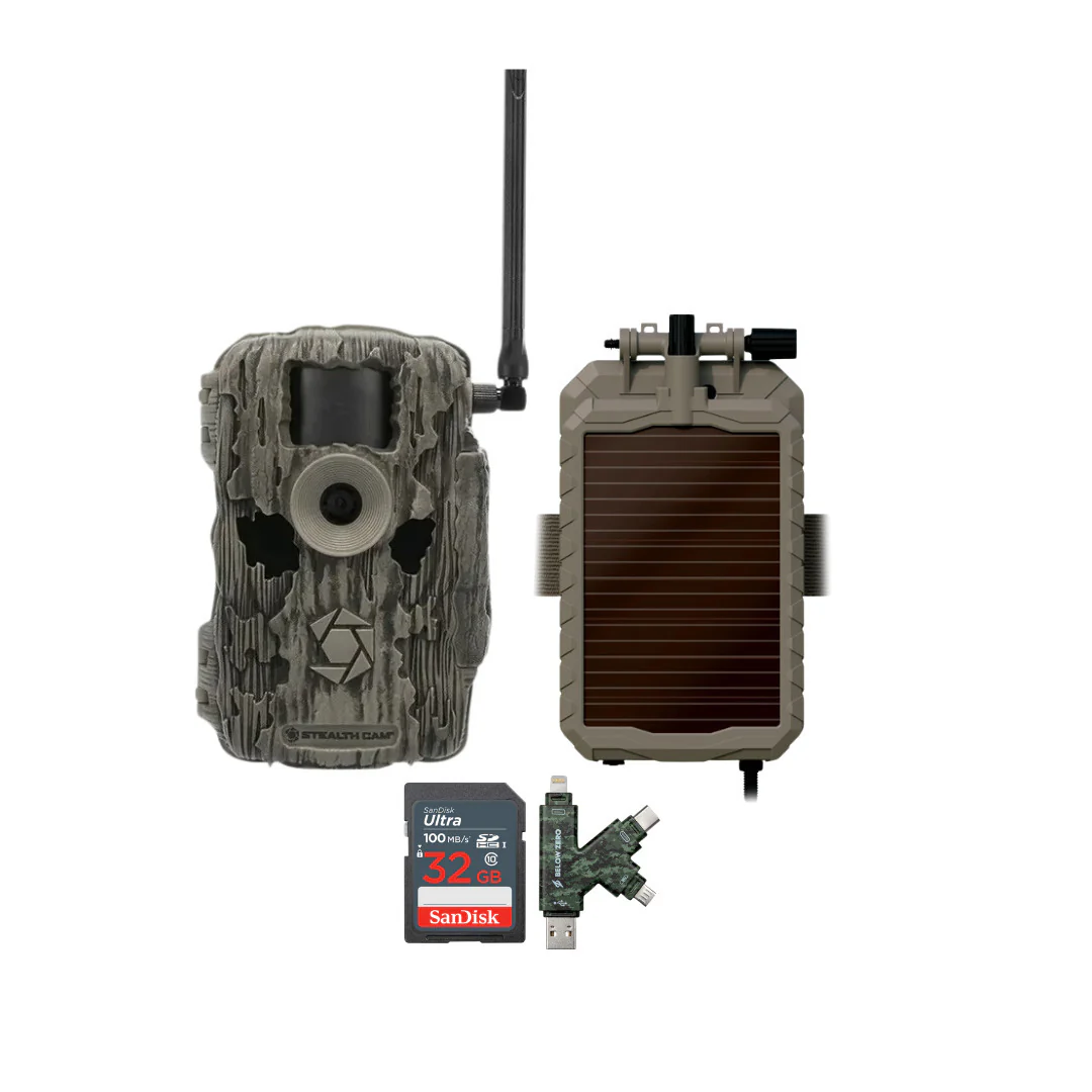 Stealth Cam 36MP Fusion Max Cellular Trail Camera with Solar Power Panel and 32GB Memory Card Bundle