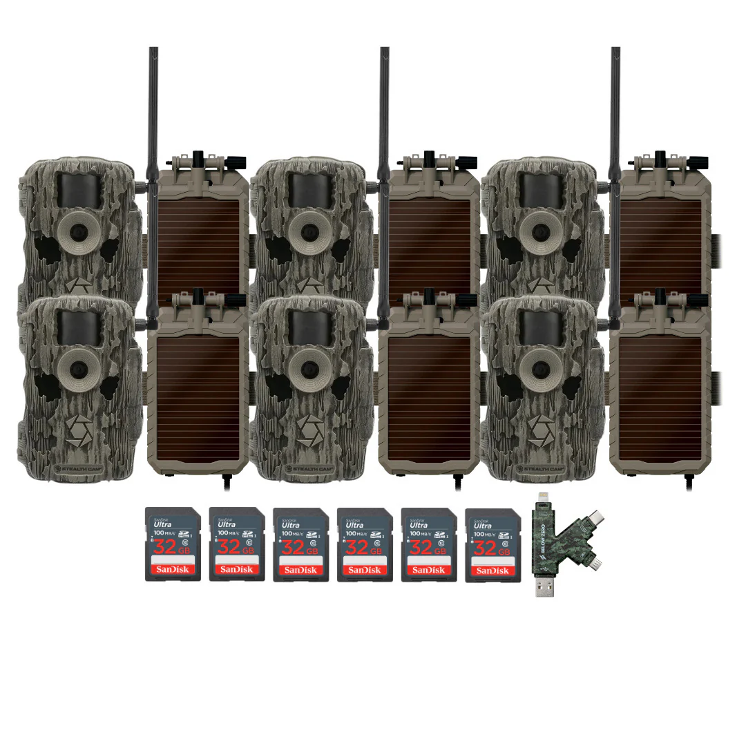 Stealth Cam 36MP Fusion Max Cellular Trail Camera (6-Pack) with 6x Lithium Solar Power Panel Bundle